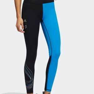 Adidas Peloton X Tights Workout Activewear Blue Black Color Block Medium